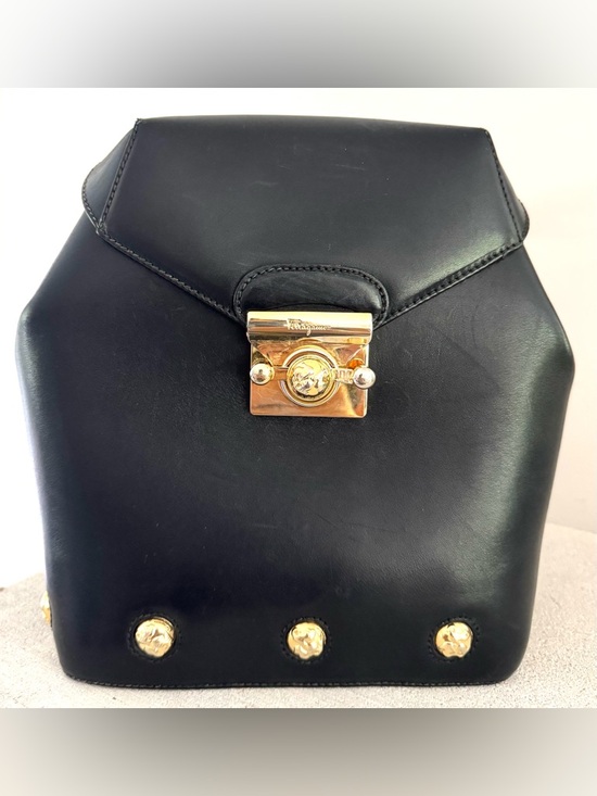 Salvatore Ferragamo Handbags - SALVATORE FERRAGAMO Rare Mini Backpack Black Leather Shoe Studs Gold Lock